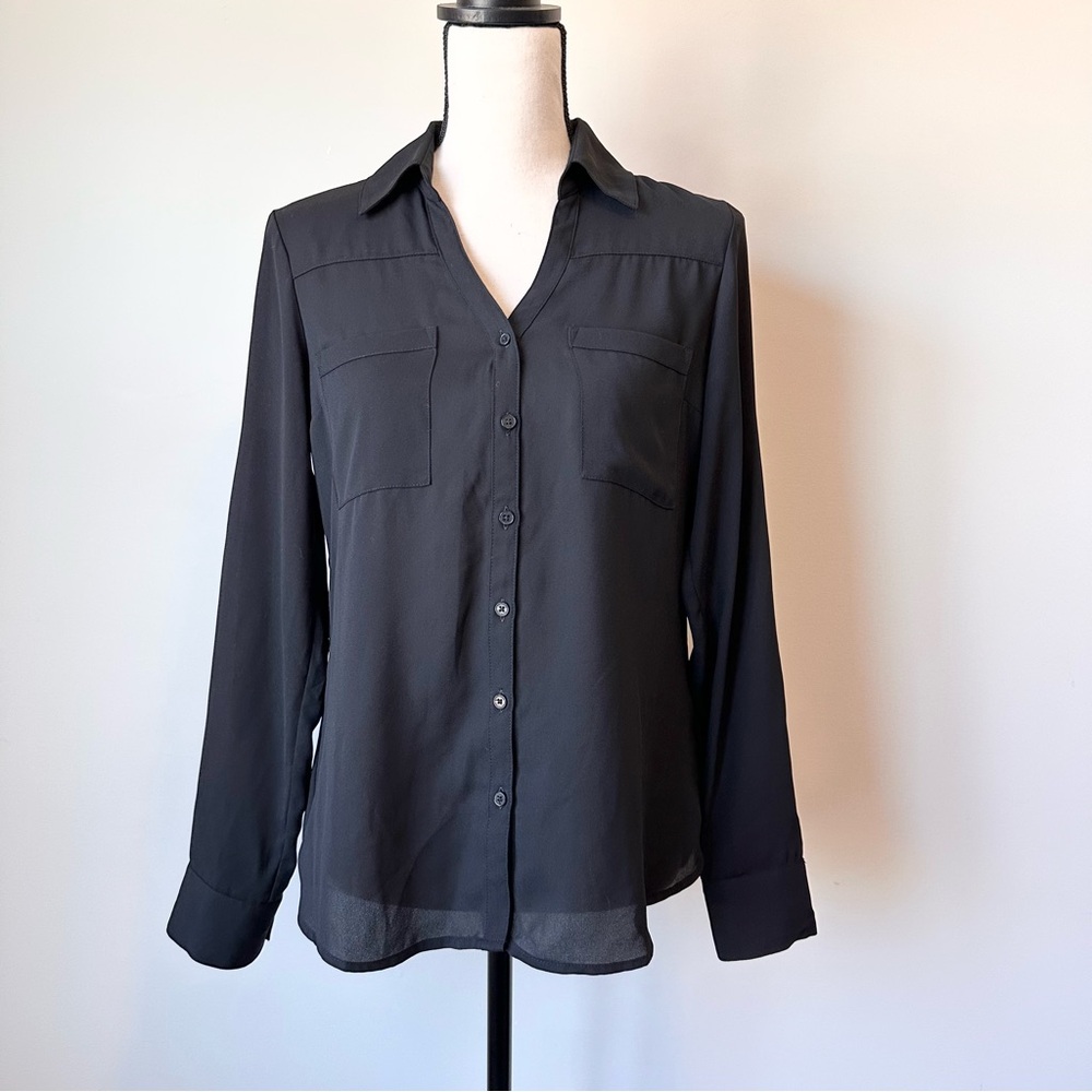 Express | Black V-neck Portofino Button Down Shirt